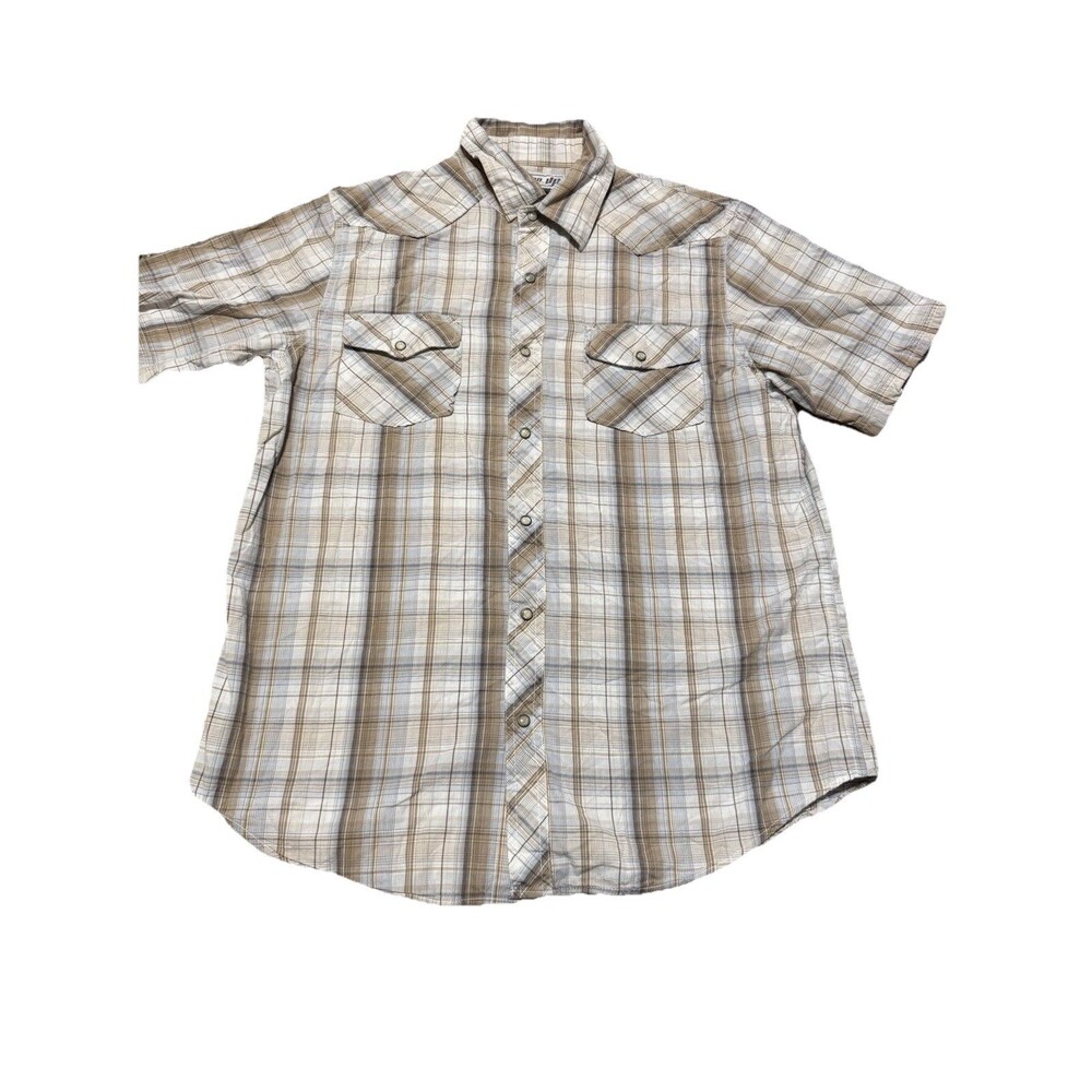 Urban Pipeline Men's Western Brown Plaid SS Shirt Size L100% Cotton Pearl Snap